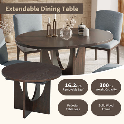 Modern 5-Piece Extendable Round Dining Table Set with 16.2inch Removable Leaf for Small Places