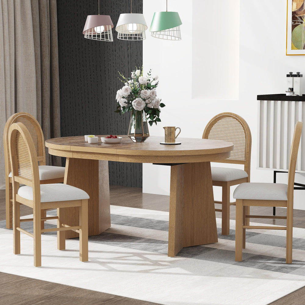 5-Piece Retro Functional Dining Set with 1 Extendable Dining Table and 4 Upholstered Chairs