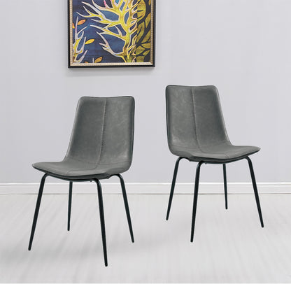 Modern Faux Leather Dining Chairs Set of 2, Grey Upholstered Seat with Metal Leg, Mid-Century Armless Chair for Dining Room