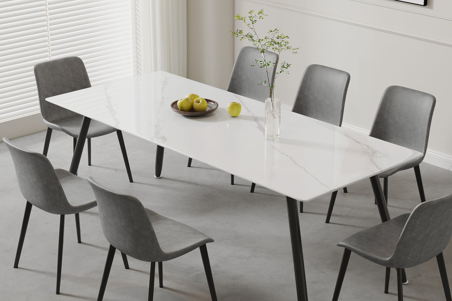 NIUTN White Rectangle Dining Table for 4-6-8: Sintered Stone, Metal Base, Elegant Design