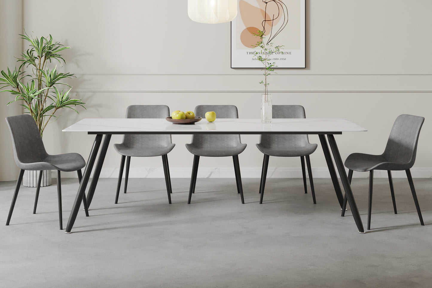 NIUTN White Rectangle Dining Table for 4-6-8: Sintered Stone, Metal Base, Elegant Design