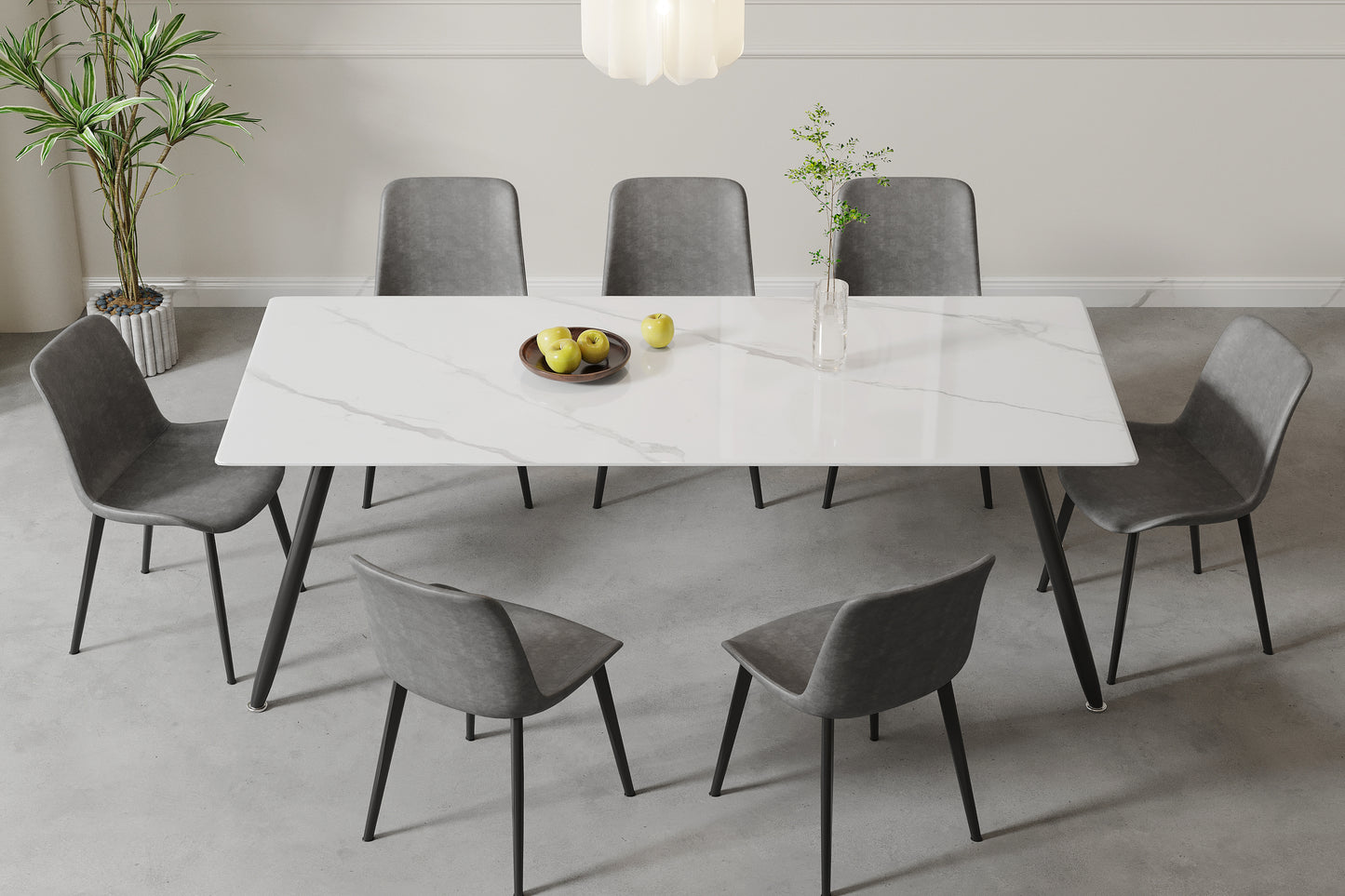 NIUTN White Rectangle Dining Table for 4-6-8: Sintered Stone, Metal Base, Elegant Design