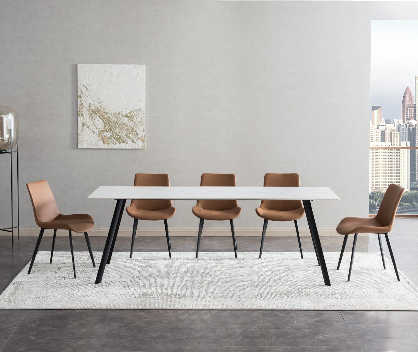 NIUTN White Rectangle Dining Table for 4-6-8: Sintered Stone, Metal Base, Elegant Design