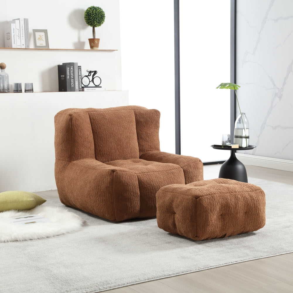 Fluffy bean bag chair, comfortable bean bag for adults and children, super soft lazy sofa chair with memory foam and ottoman