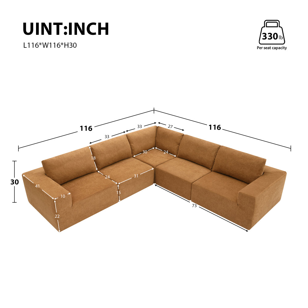 116*116" Modular L Shaped Sectional Sofa,Luxury Floor Couch Set,Upholstered Indoor Furniture,Foam-Filled Sleeper Sofa Bed for Living Room,Bedroom,5 PC Free Combination,3 Colors