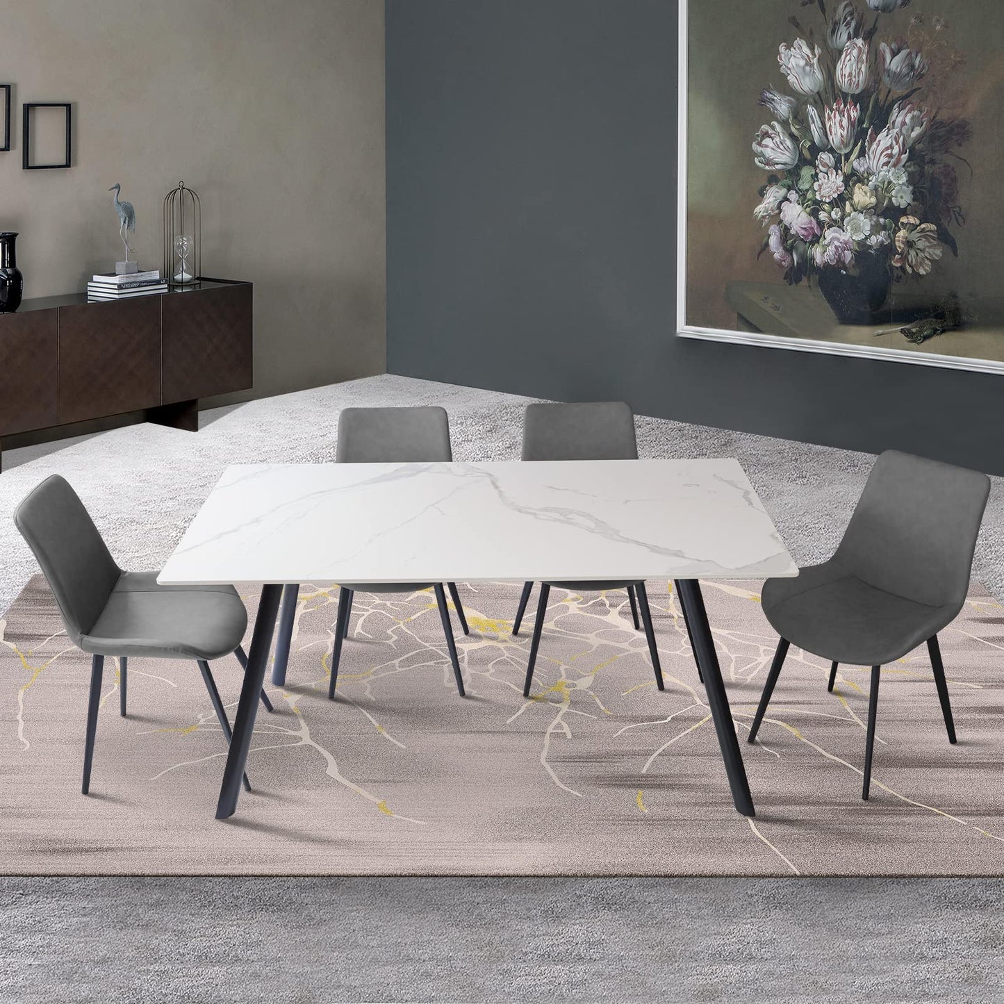 NIUTN White Rectangle Dining Table for 4-6-8: Sintered Stone, Metal Base, Elegant Design