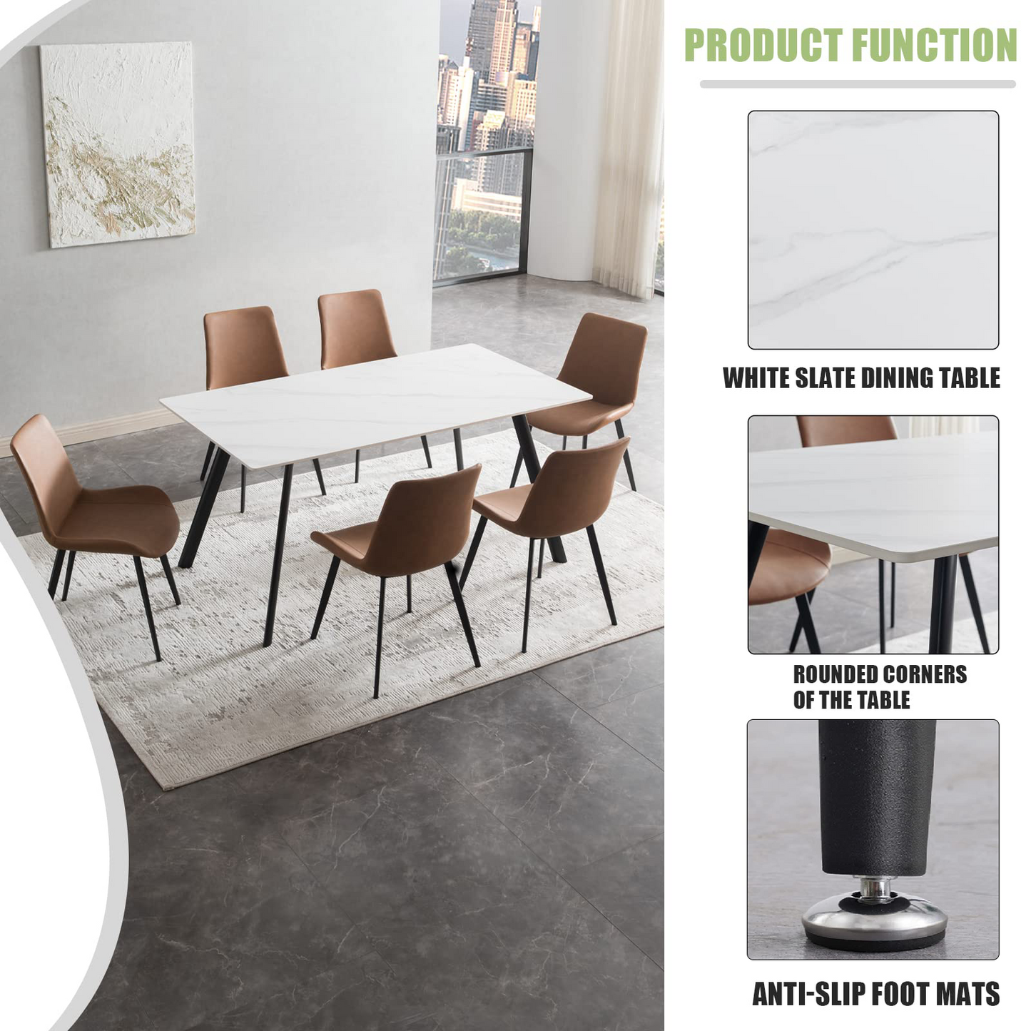 NIUTN White Rectangle Dining Table for 4-6-8: Sintered Stone, Metal Base, Elegant Design