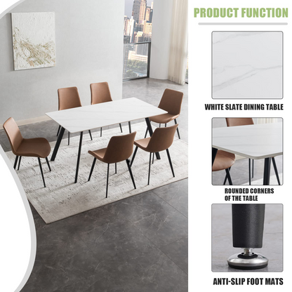 NIUTN White Rectangle Dining Table for 4-6-8: Sintered Stone, Metal Base, Elegant Design