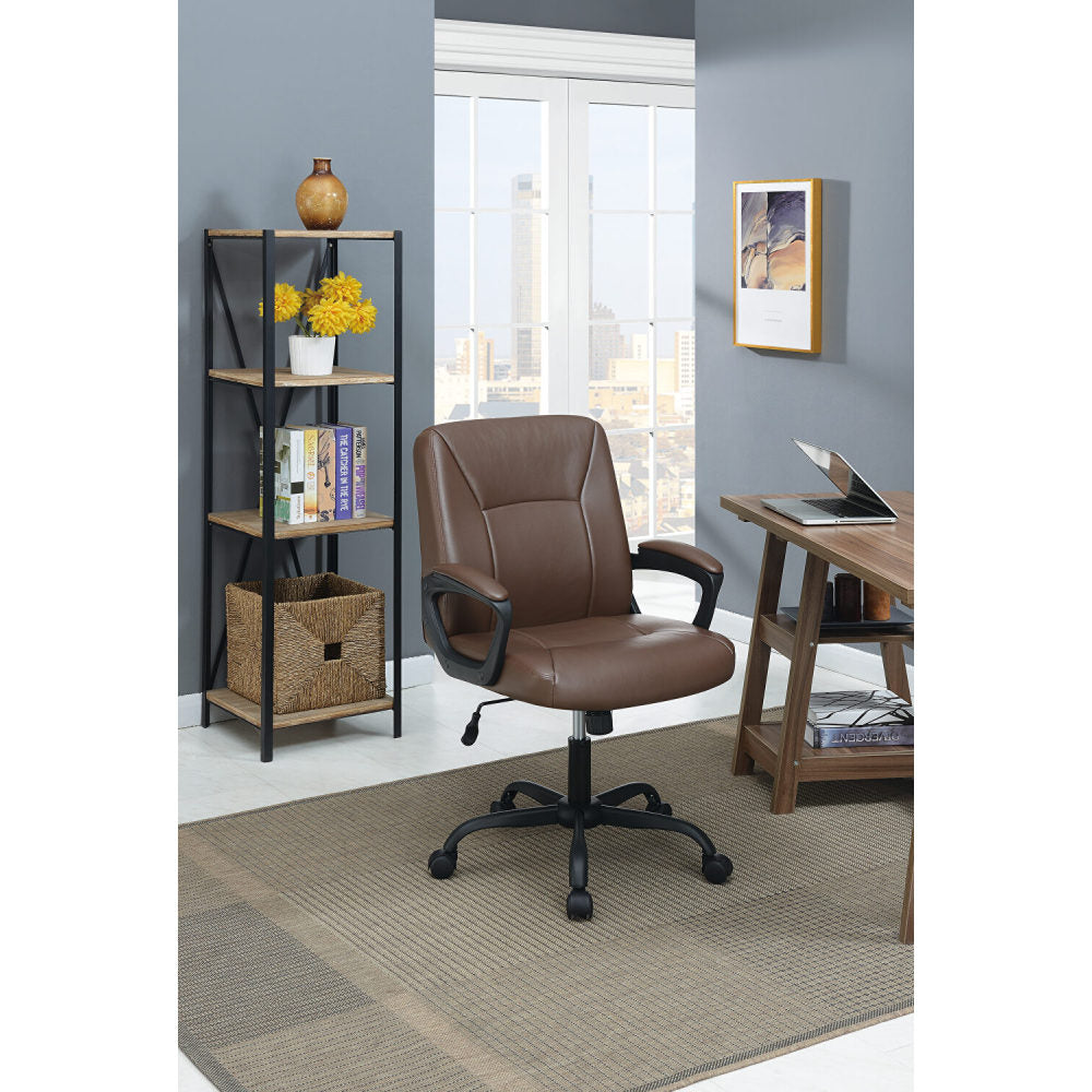 Cushioned Office Chair 1pc Brown Color Upholstered Seat back Adjustable Chair Comfort