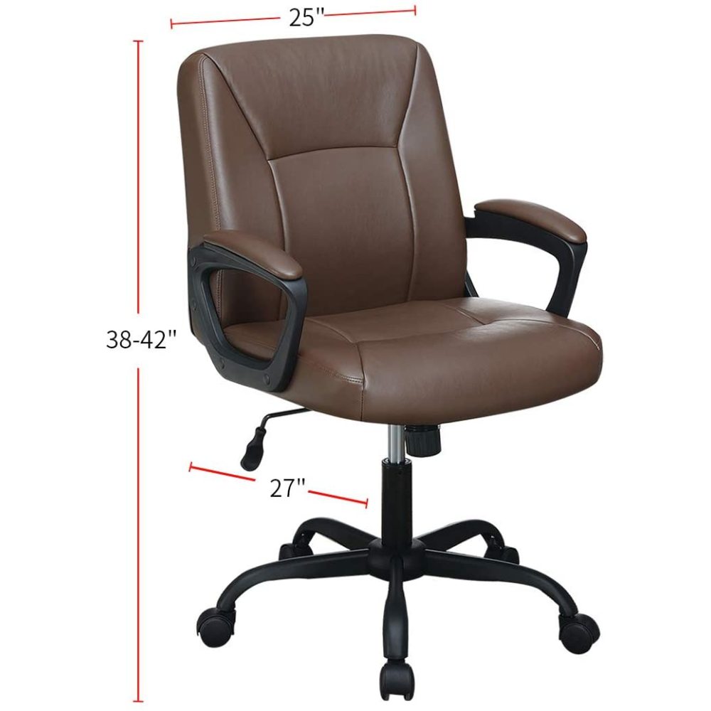 Cushioned Office Chair 1pc Brown Color Upholstered Seat back Adjustable Chair Comfort