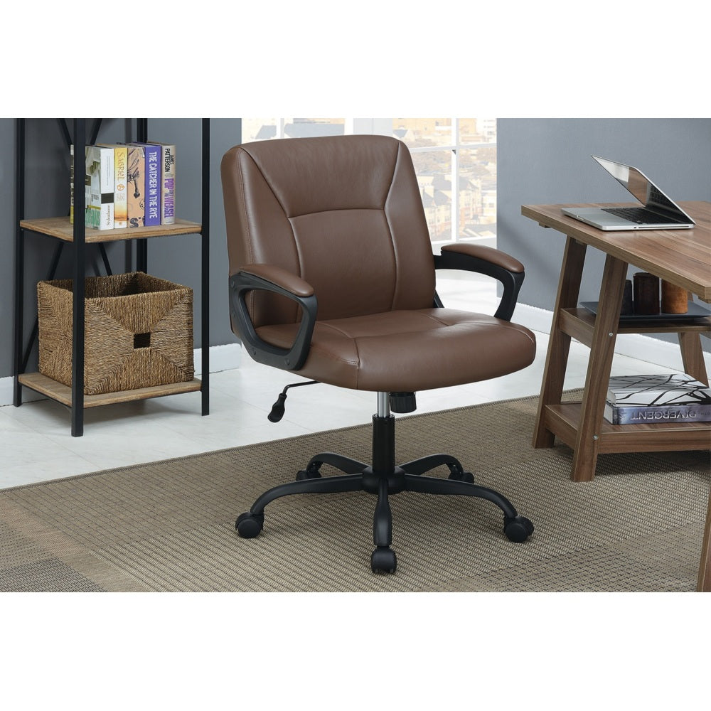 Cushioned Office Chair 1pc Brown Color Upholstered Seat back Adjustable Chair Comfort