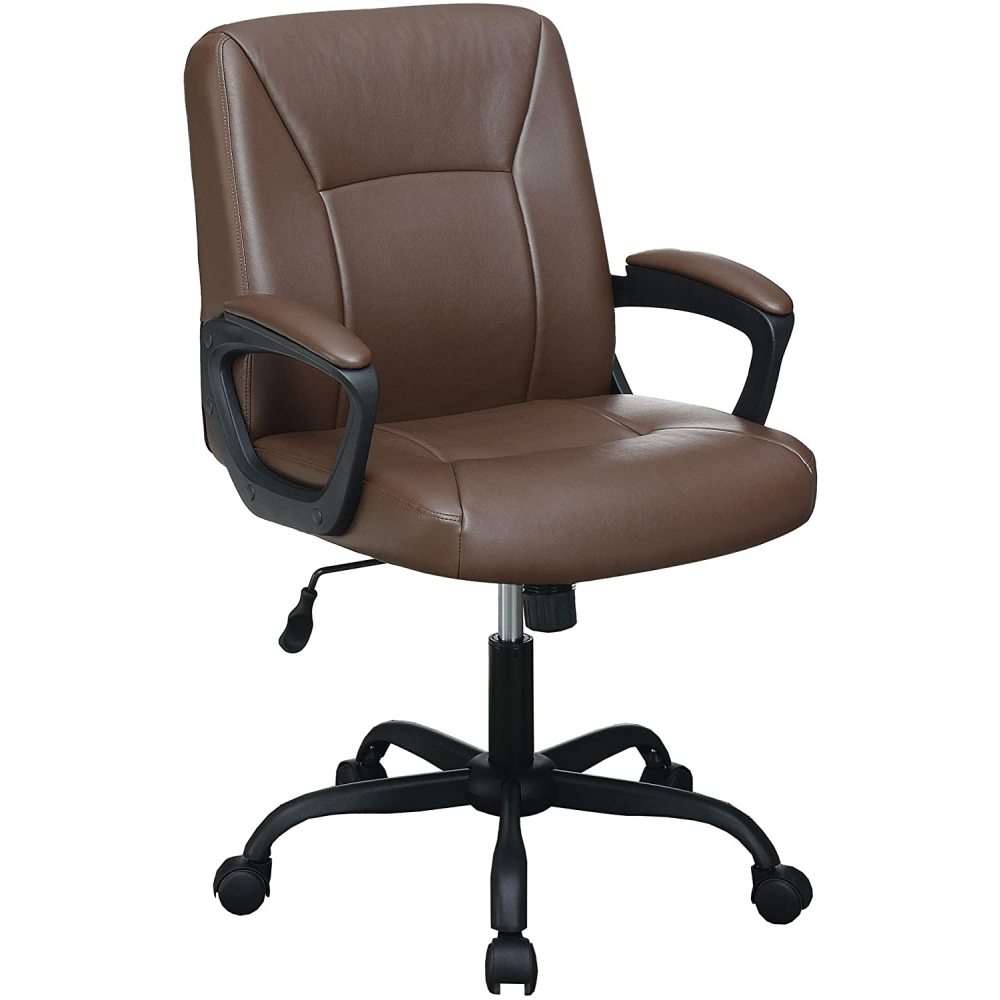 Cushioned Office Chair 1pc Brown Color Upholstered Seat back Adjustable Chair Comfort