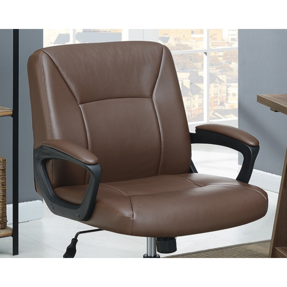 Cushioned Office Chair 1pc Brown Color Upholstered Seat back Adjustable Chair Comfort