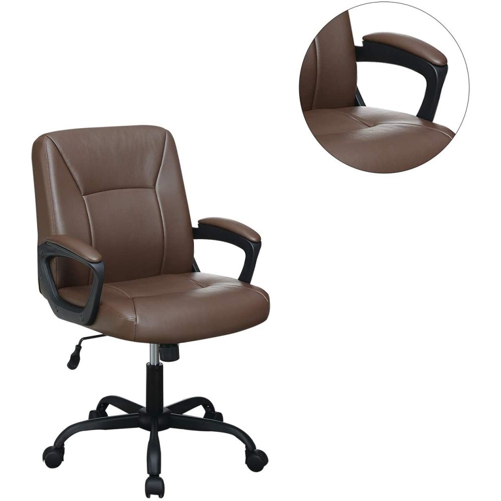 Cushioned Office Chair 1pc Brown Color Upholstered Seat back Adjustable Chair Comfort