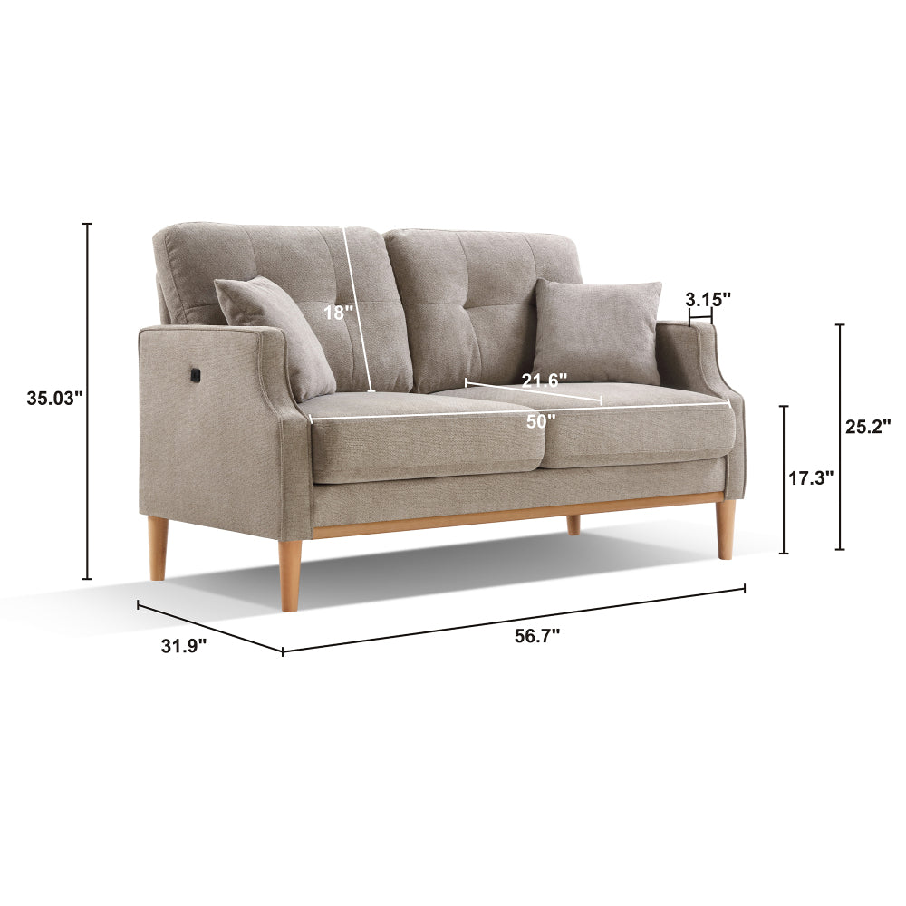 Living Space Sofa 2 Seater ,Loveseat With Waterproof Fabric Cream , USB Charge