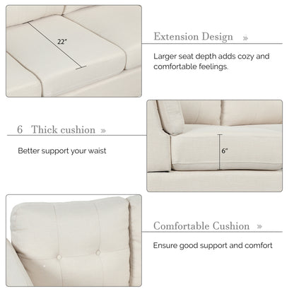 Modern Linen Fabric Sofa 97.2" , L-Shape Couch with Chaise Lounge,Sectional Sofa with one Lumbar Pad,Beige