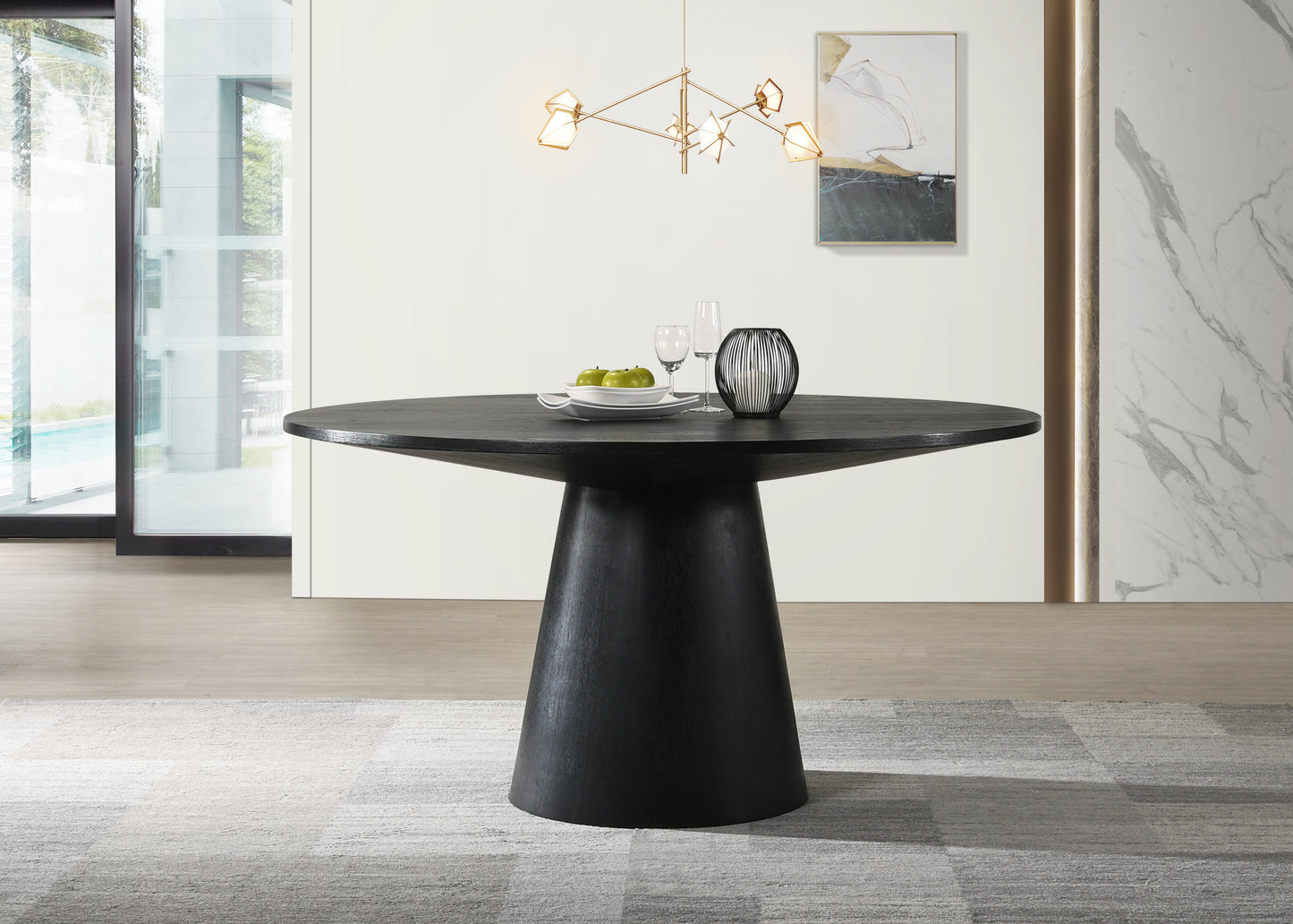 Black 59" Wide Contemporary Round Dining Table