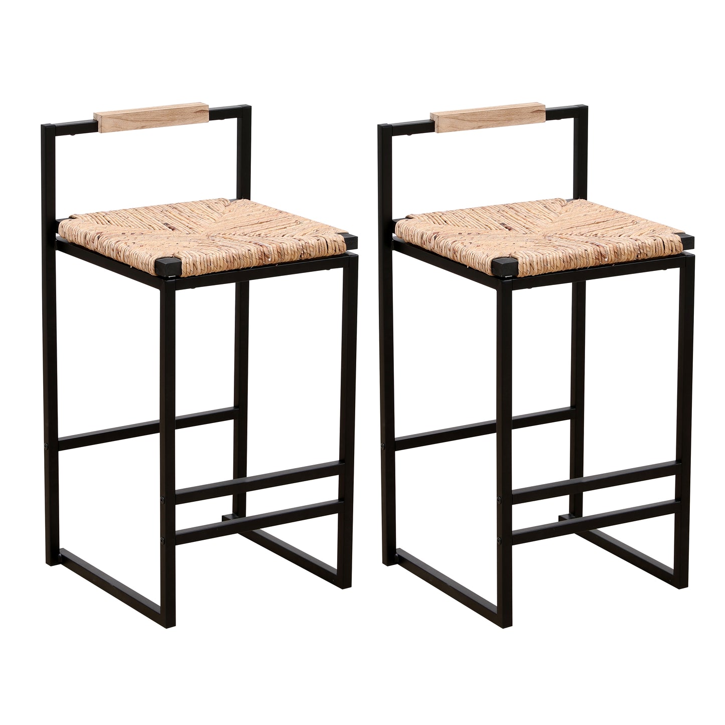 Set of 2 Barstools Faux Leather Upholstered Bar Stools Modern Metal Frame Dining Chairs for Counter, Kitchen Island (Beige)