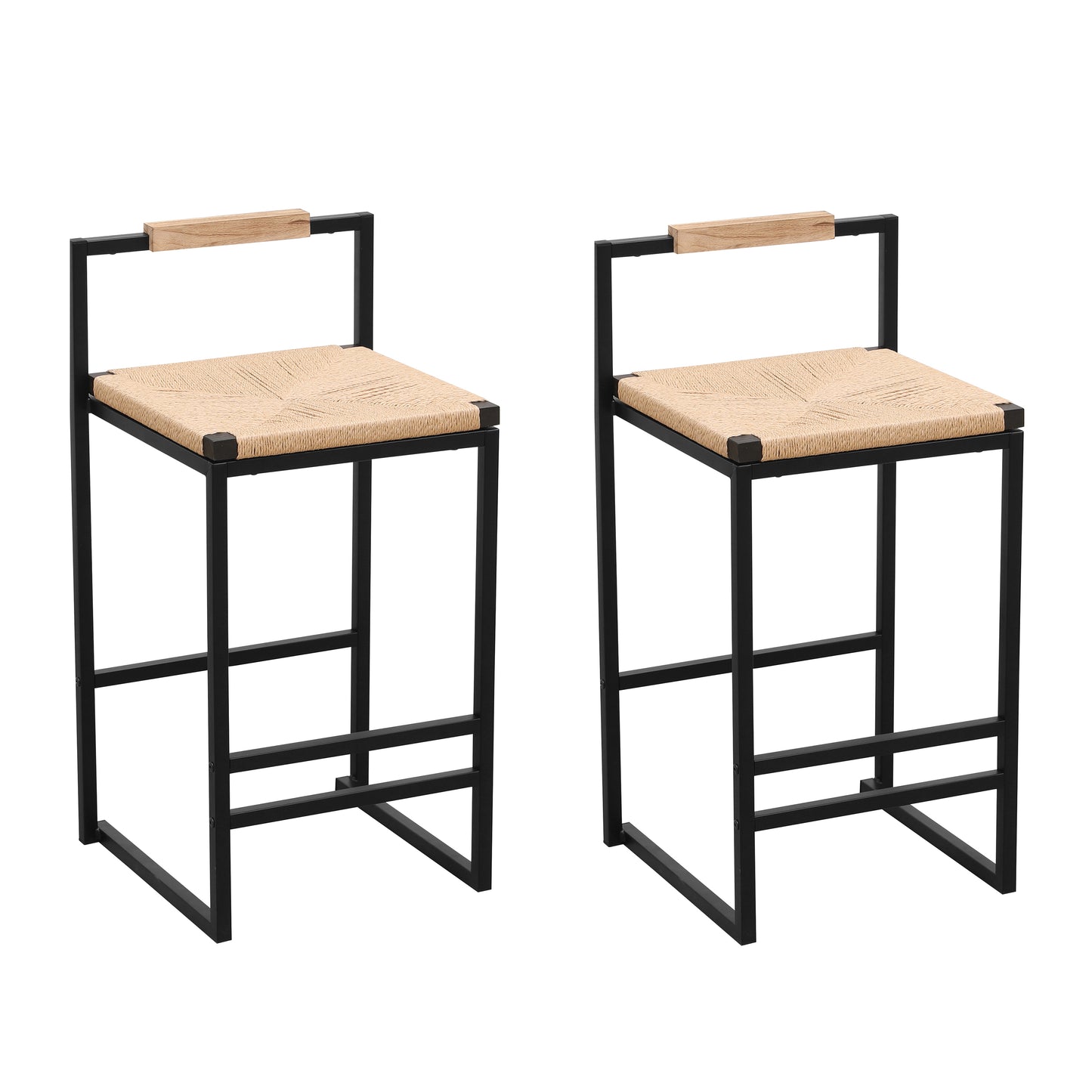 Set of 2 Barstools Faux Leather Upholstered Bar Stools Modern Metal Frame Dining Chairs for Counter, Kitchen Island (Beige)