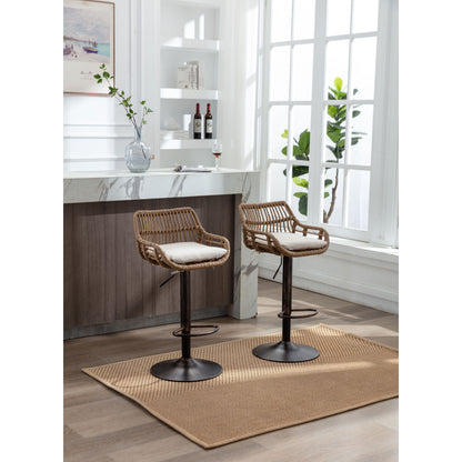 Modern Swivel Bar Stools Set of 2 Adjustable Counter Height Chairs with Footrest for Kitchen Dining Room