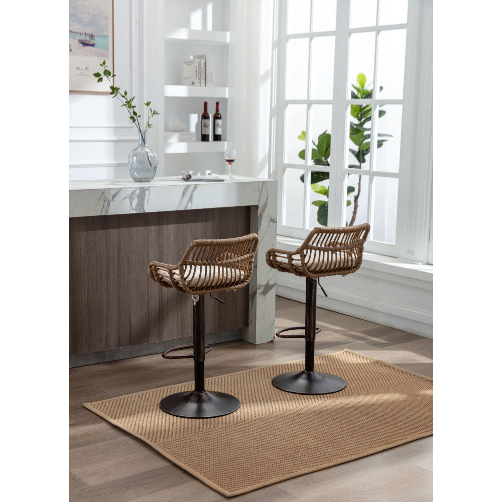 Modern Swivel Bar Stools Set of 2 Adjustable Counter Height Chairs with Footrest for Kitchen Dining Room