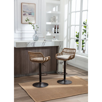 Modern Swivel Bar Stools Set of 2 Adjustable Counter Height Chairs with Footrest for Kitchen Dining Room