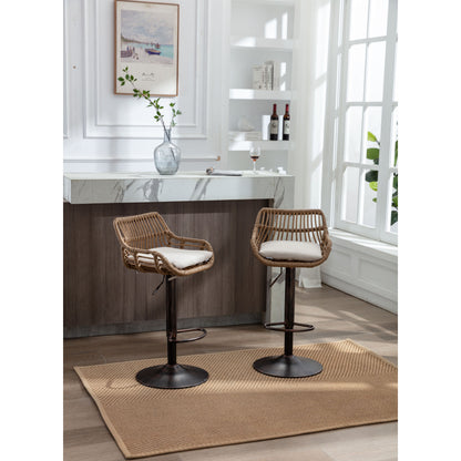 Modern Swivel Bar Stools Set of 2 Adjustable Counter Height Chairs with Footrest for Kitchen Dining Room