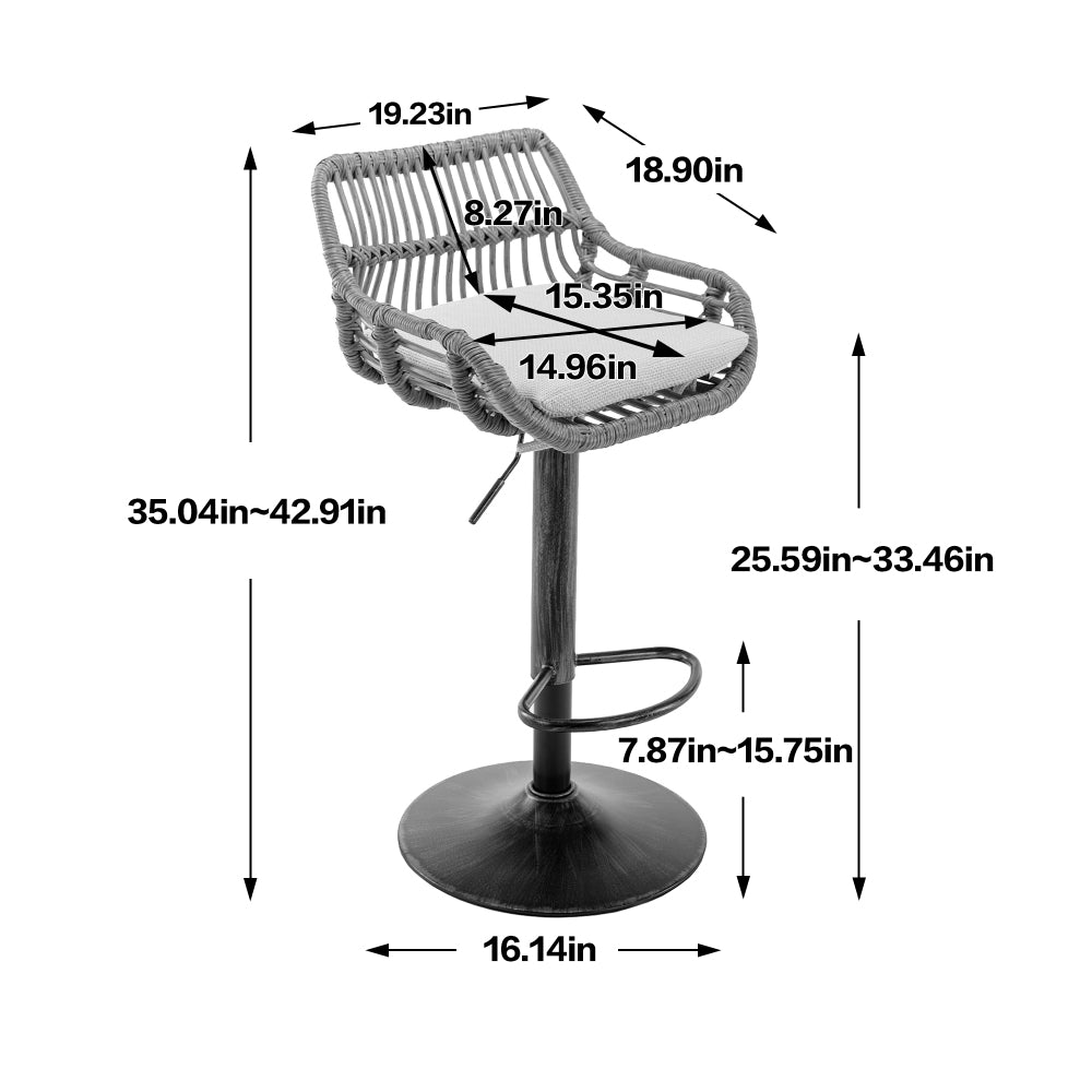 Modern Swivel Bar Stools Set of 2 Adjustable Counter Height Chairs with Footrest for Kitchen Dining Room