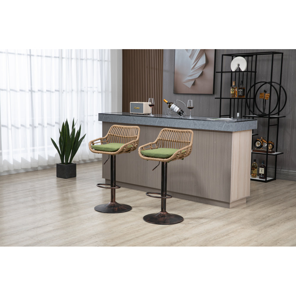 Modern Swivel Bar Stools Set of 2 Adjustable Counter Height Chairs with Footrest for Kitchen Dining Room