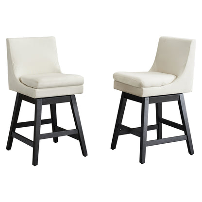 26" Upholstered Swivel Bar Stools Set of 2  Ergonomic Design and Wood Frame