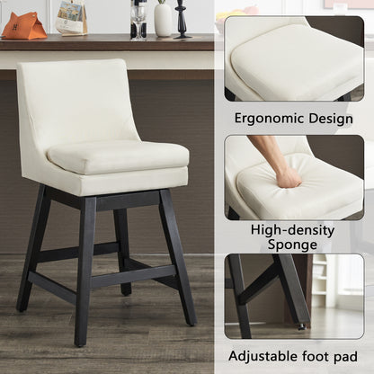 26" Upholstered Swivel Bar Stools Set of 2  Ergonomic Design and Wood Frame