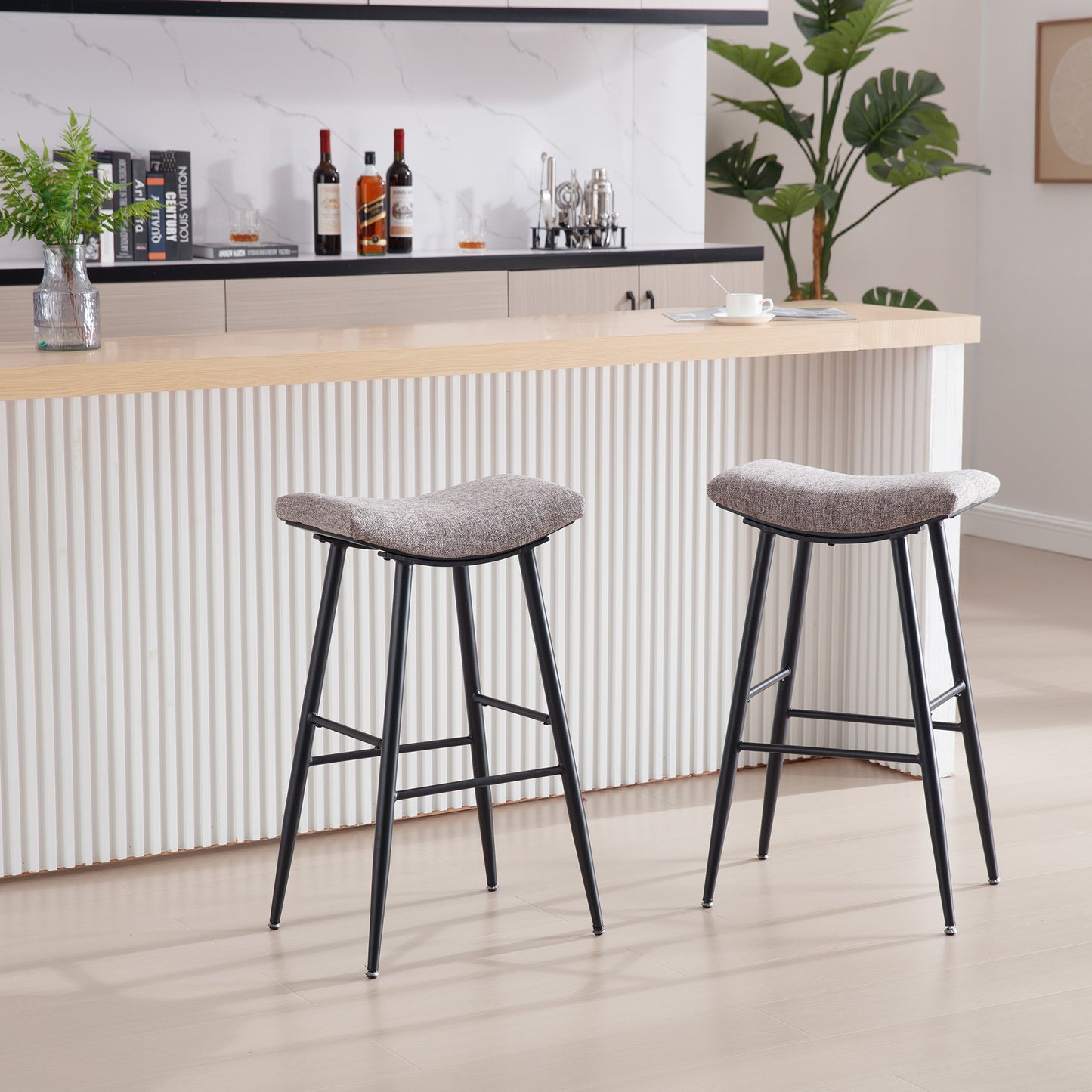 Set of 2 for Dining Room Kitchen Counter Island, PU Upholstered Breakfast Stools With Footrest