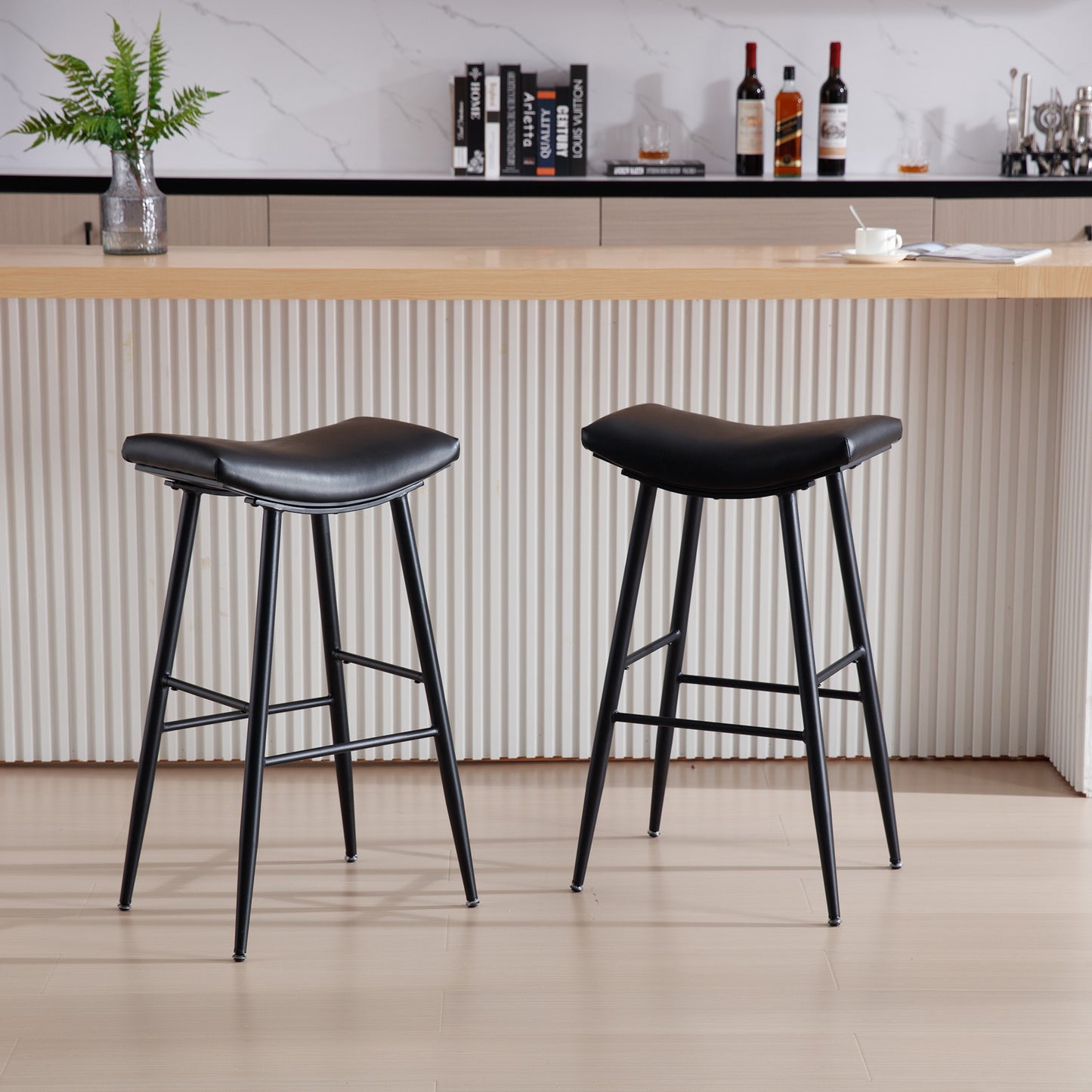 Set of 2 for Dining Room Kitchen Counter Island, PU Upholstered Breakfast Stools With Footrest