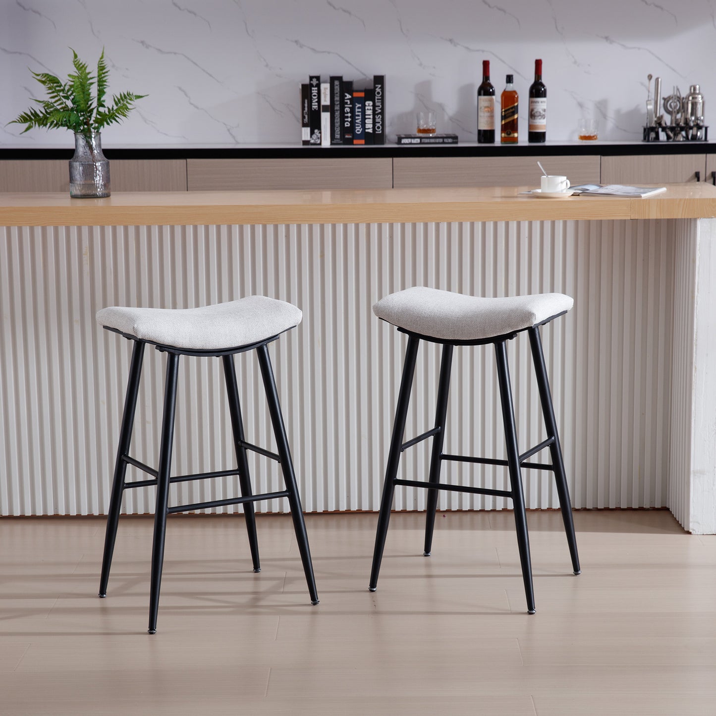 Set of 2 for Dining Room Kitchen Counter Island, PU Upholstered Breakfast Stools With Footrest