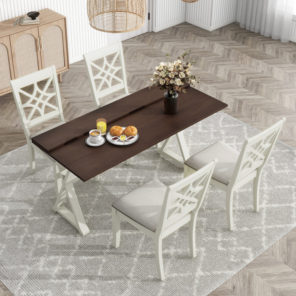 5-Piece 62*35.2inch Extendable Rubber Wood Dining Table Set with Two 8.8Inch-Wide Dining Chairs