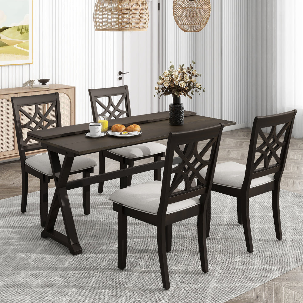 5-Piece 62*35.2inch Extendable Rubber Wood Dining Table Set with Two 8.8Inch-Wide Dining Chairs