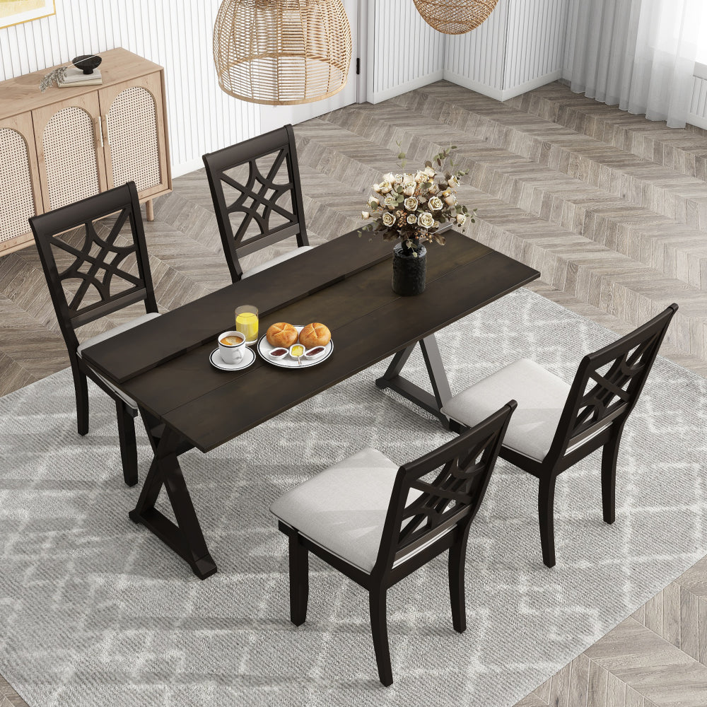 5-Piece 62*35.2inch Extendable Rubber Wood Dining Table Set with Two 8.8Inch-Wide Dining Chairs