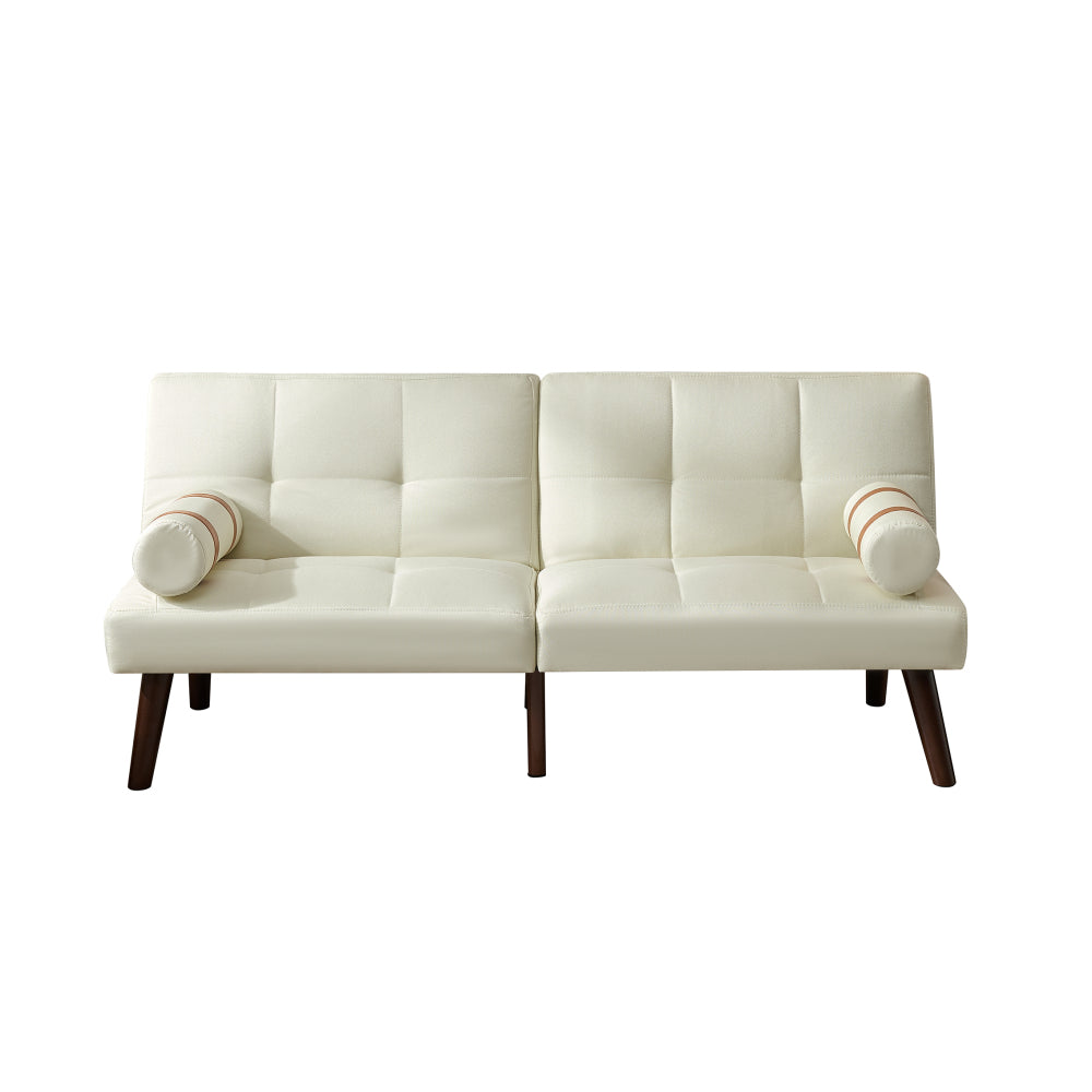 Convertible Sofa Loveseat Bed Futon with Solid Wood Legs Linen Fabric Ivory