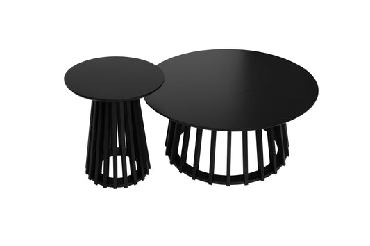 Round Coffee Table Sofa Table Set of 2, Grille Molding, Suitable for Bedroom, Living Room, Balcony