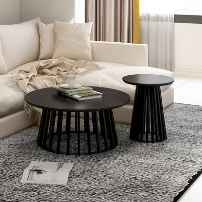 Round Coffee Table Sofa Table Set of 2, Grille Molding, Suitable for Bedroom, Living Room, Balcony