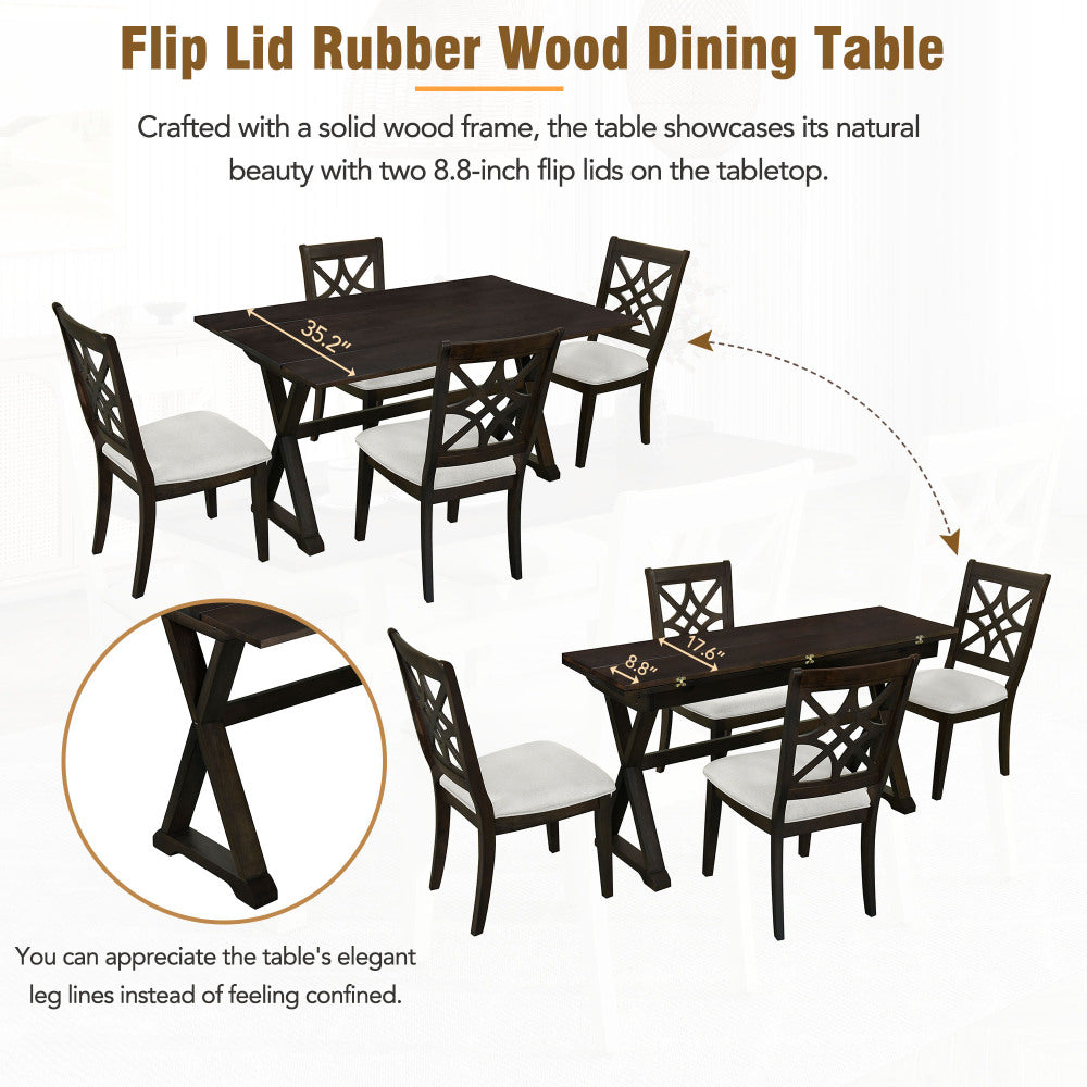 5-Piece 62*35.2inch Extendable Rubber Wood Dining Table Set with Two 8.8Inch-Wide Dining Chairs