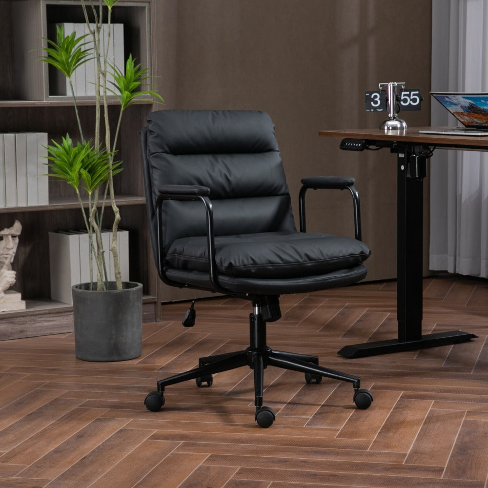 Office Chair,Mid Back Home Office Desk Task Chair with Wheels and Arms Ergonomic PU Leather