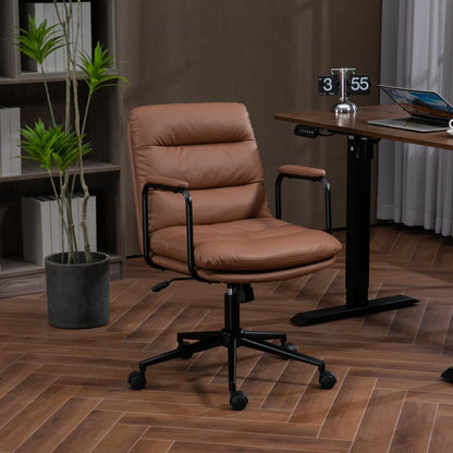 Office Chair,Mid Back Home Office Desk Task Chair with Wheels and Arms Ergonomic PU Leather