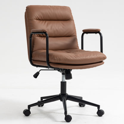 Office Chair,Mid Back Home Office Desk Task Chair with Wheels and Arms Ergonomic PU Leather