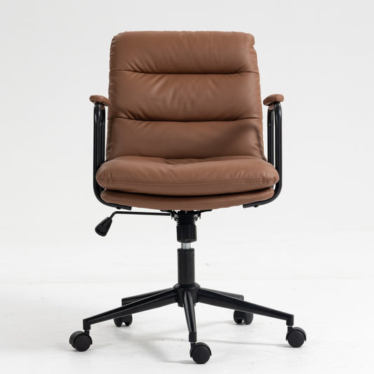 Office Chair,Mid Back Home Office Desk Task Chair with Wheels and Arms Ergonomic PU Leather