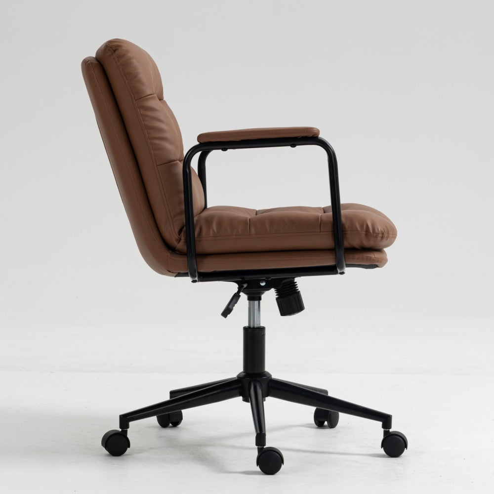 Office Chair,Mid Back Home Office Desk Task Chair with Wheels and Arms Ergonomic PU Leather