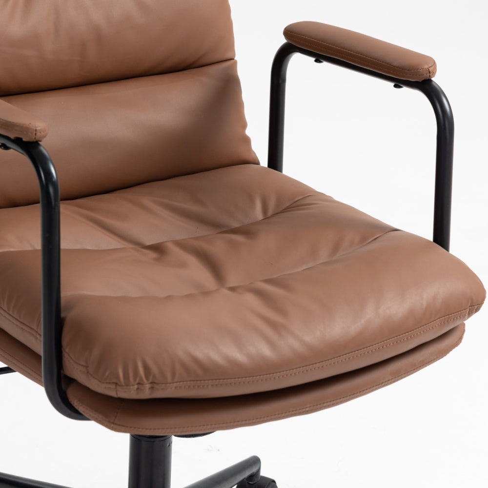 Office Chair,Mid Back Home Office Desk Task Chair with Wheels and Arms Ergonomic PU Leather