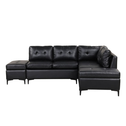 94.88" L-Shaped Corner Sofa Pu Leather Sectional Sofa Couch with Movable Storage Ottomans for Living Room