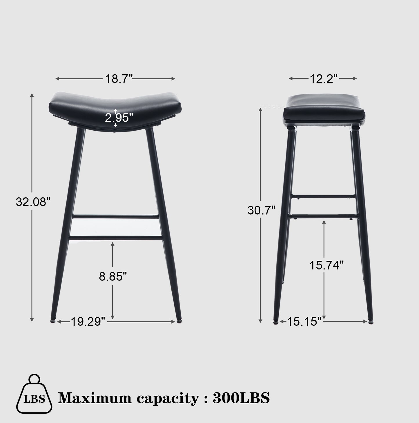 Set of 2 for Dining Room Kitchen Counter Island, PU Upholstered Breakfast Stools With Footrest