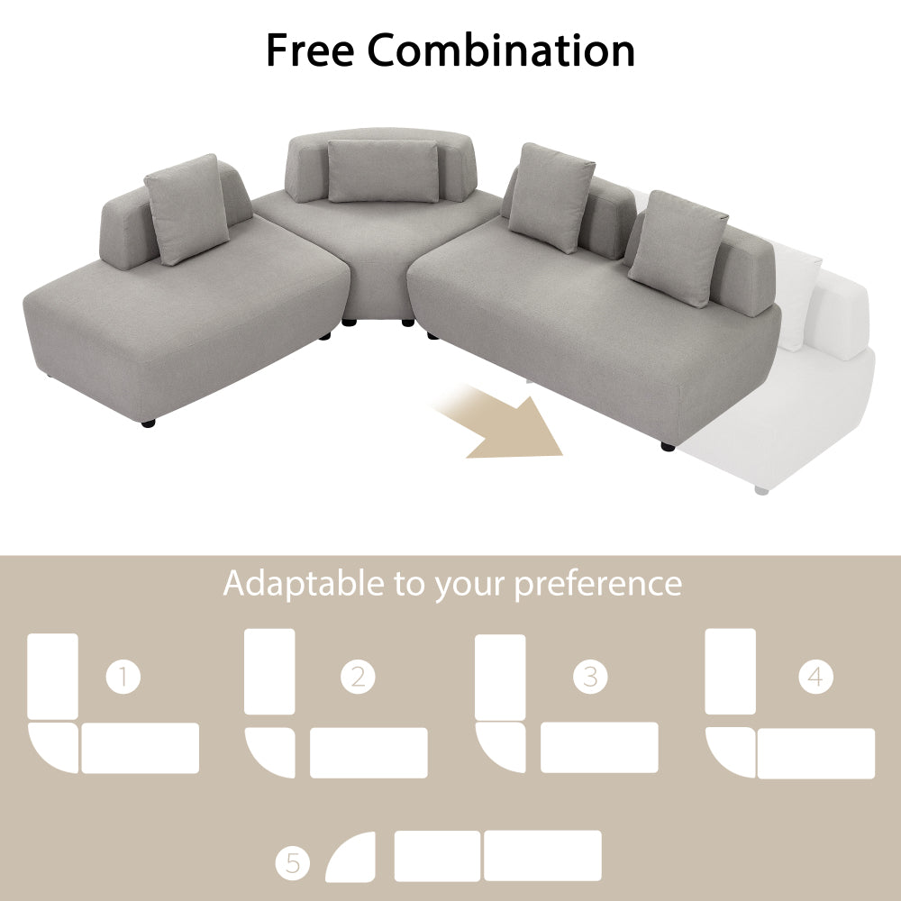 Contemporary 3-piece Sectional Sofa Free Convertible sofa with Four Removable Pillows for Living Room